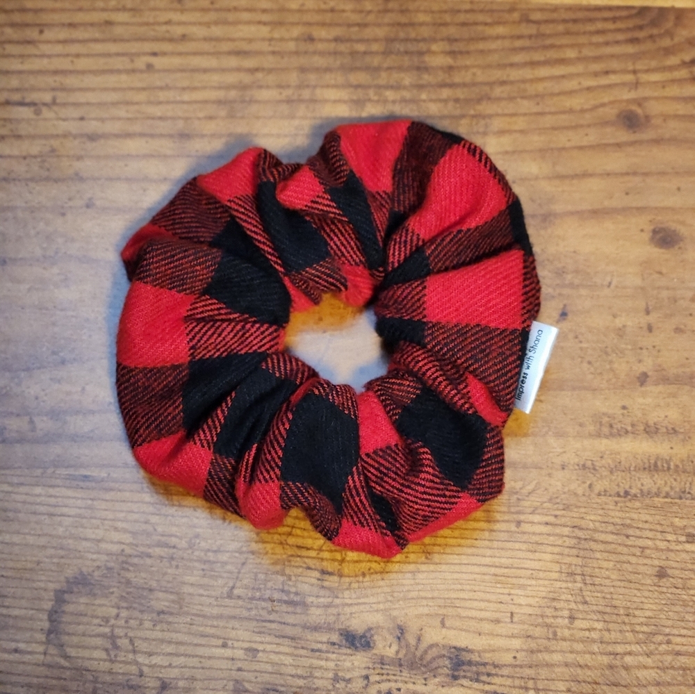 Handmade Red Black Buffalo Plaid Flannel Scrunchie Holiday Christmas